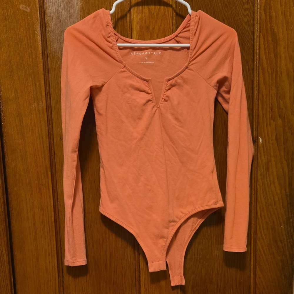 Aeropostale Womans Peach Long Sleeve Bodysuit